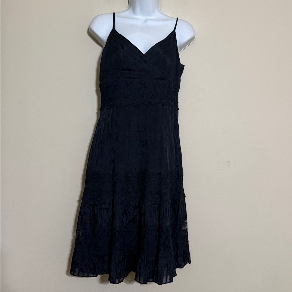 Ann Taylor Midnight Black Mini Dress women 6P mesh silk babydoll Y2K goth girly